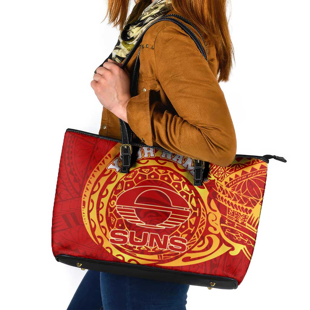 Personalized Gold Coast Suns Polynesian Leather Tote Bag Tribal Chest and Sleeve Tattoo Heritage Warrior