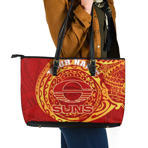 Personalized Gold Coast Suns Polynesian Leather Tote Bag Tribal Chest and Sleeve Tattoo Heritage Warrior