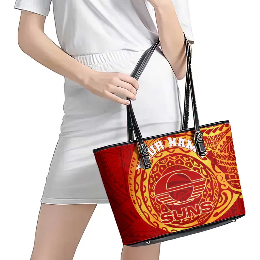 Personalized Gold Coast Suns Polynesian Leather Tote Bag Tribal Chest and Sleeve Tattoo Heritage Warrior