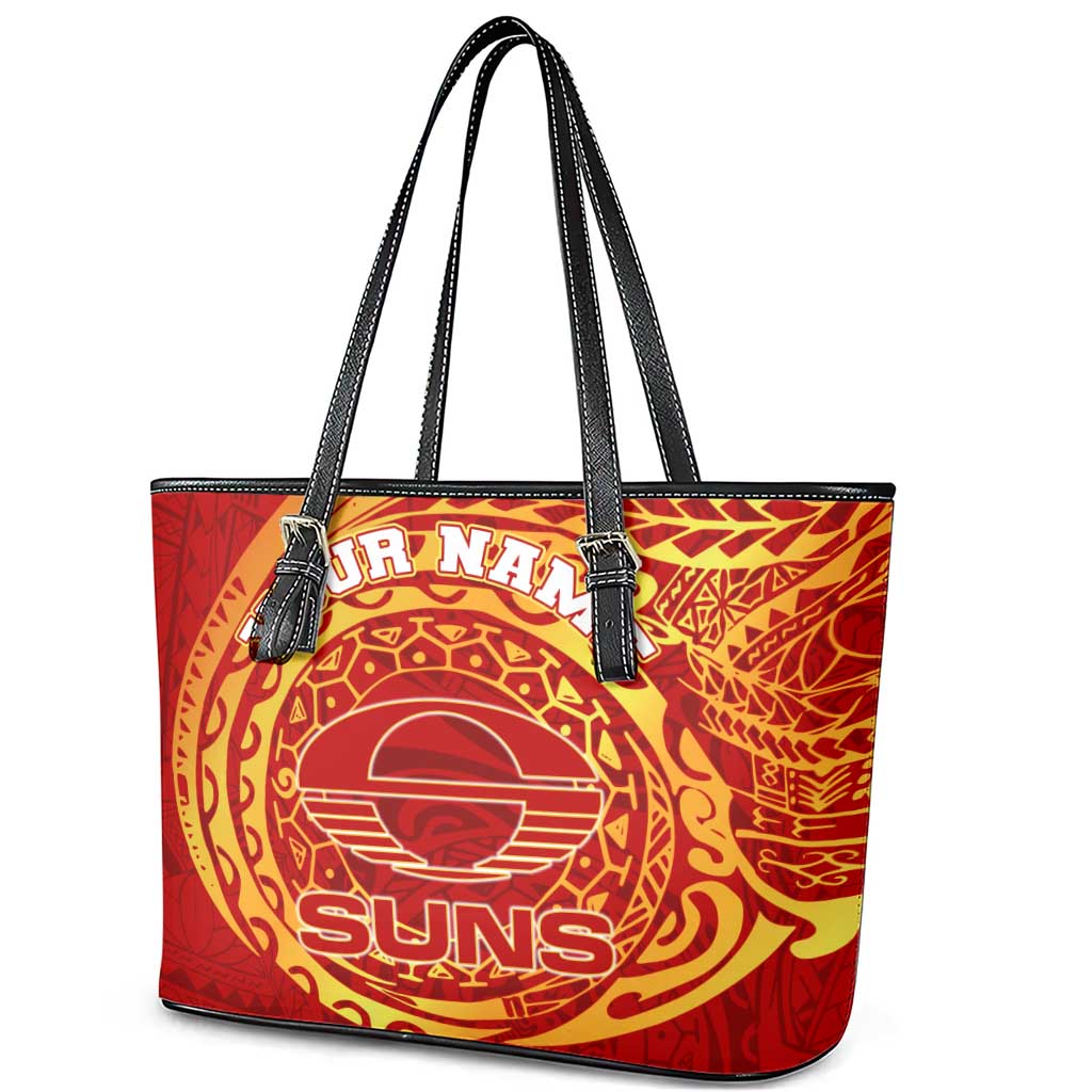 Personalized Gold Coast Suns Polynesian Leather Tote Bag Tribal Chest and Sleeve Tattoo Heritage Warrior