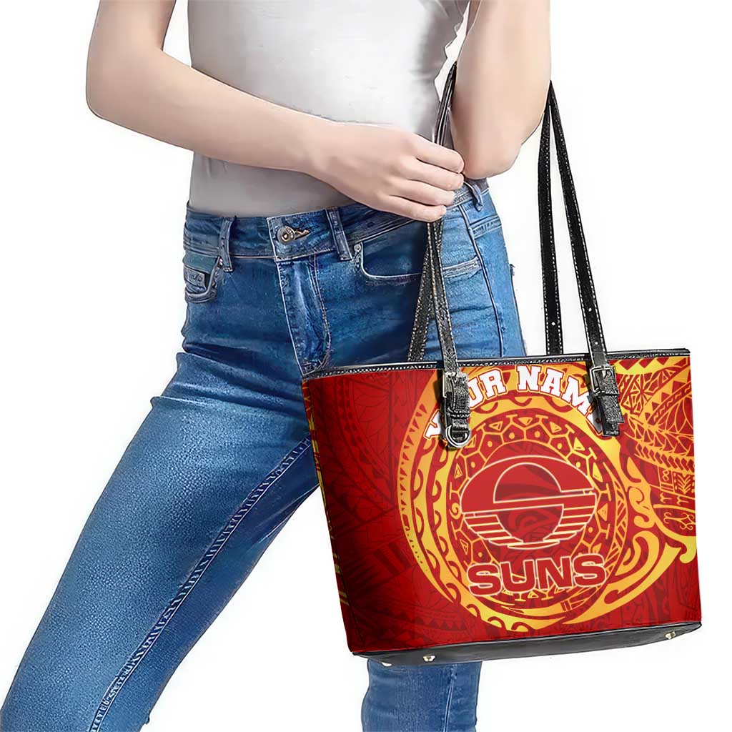 Personalized Gold Coast Suns Polynesian Leather Tote Bag Tribal Chest and Sleeve Tattoo Heritage Warrior