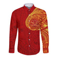 Personalized Gold Coast Suns Polynesian Long Sleeve Button Shirt Tribal Chest and Sleeve Tattoo Heritage Warrior