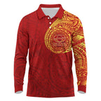 Personalized Gold Coast Suns Polynesian Long Sleeve Polo Shirt Tribal Chest and Sleeve Tattoo Heritage Warrior
