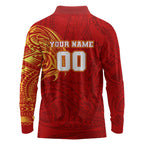 Personalized Gold Coast Suns Polynesian Long Sleeve Polo Shirt Tribal Chest and Sleeve Tattoo Heritage Warrior