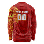 Personalized Gold Coast Suns Polynesian Long Sleeve Shirt Tribal Chest and Sleeve Tattoo Heritage Warrior