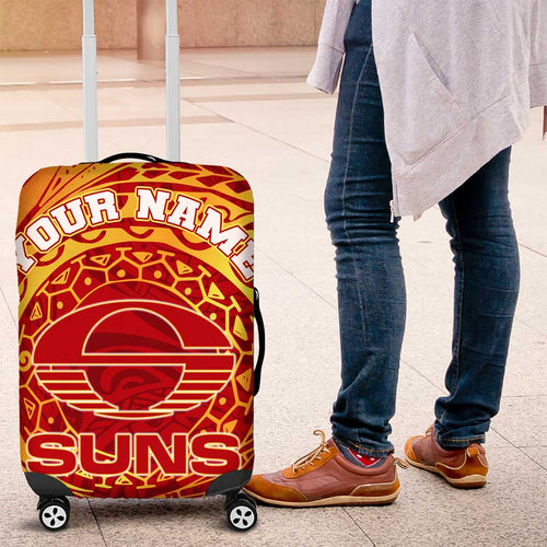 Personalized Gold Coast Suns Polynesian Luggage Cover Tribal Chest and Sleeve Tattoo Heritage Warrior