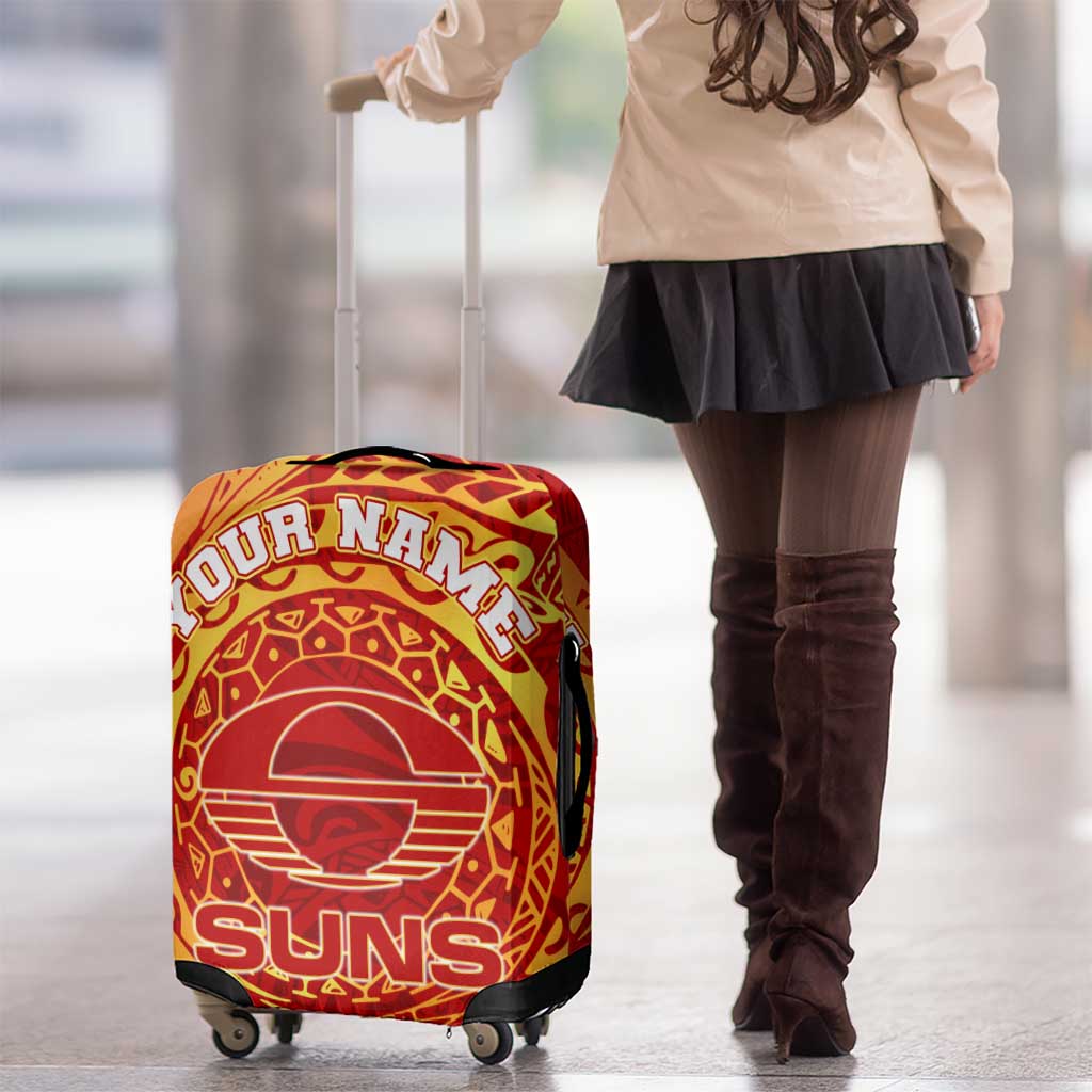 Personalized Gold Coast Suns Polynesian Luggage Cover Tribal Chest and Sleeve Tattoo Heritage Warrior