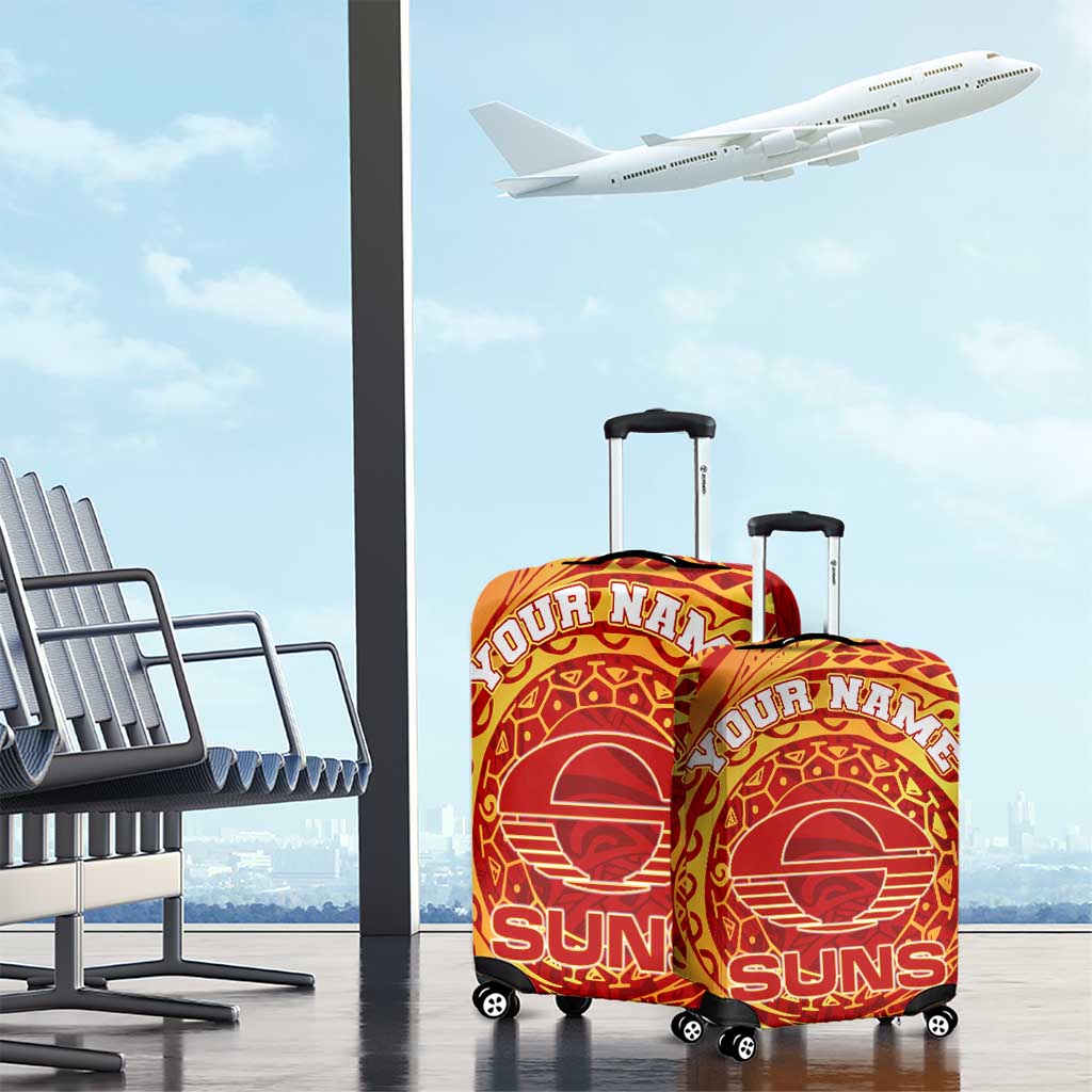 Personalized Gold Coast Suns Polynesian Luggage Cover Tribal Chest and Sleeve Tattoo Heritage Warrior