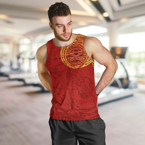 Personalized Gold Coast Suns Polynesian Men Tank Top Tribal Chest and Sleeve Tattoo Heritage Warrior