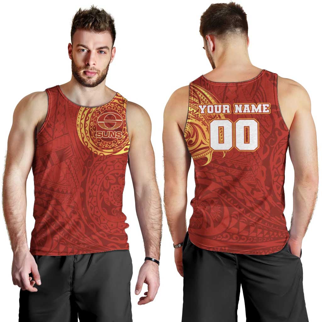 Personalized Gold Coast Suns Polynesian Men Tank Top Tribal Chest and Sleeve Tattoo Heritage Warrior