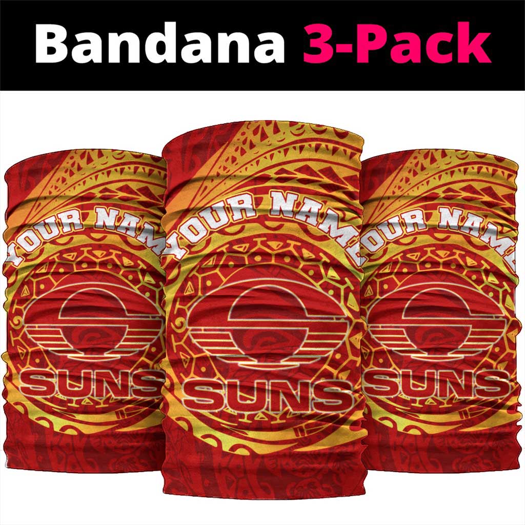 Personalized Gold Coast Suns Polynesian Neck Gaiter Tribal Chest and Sleeve Tattoo Heritage Warrior