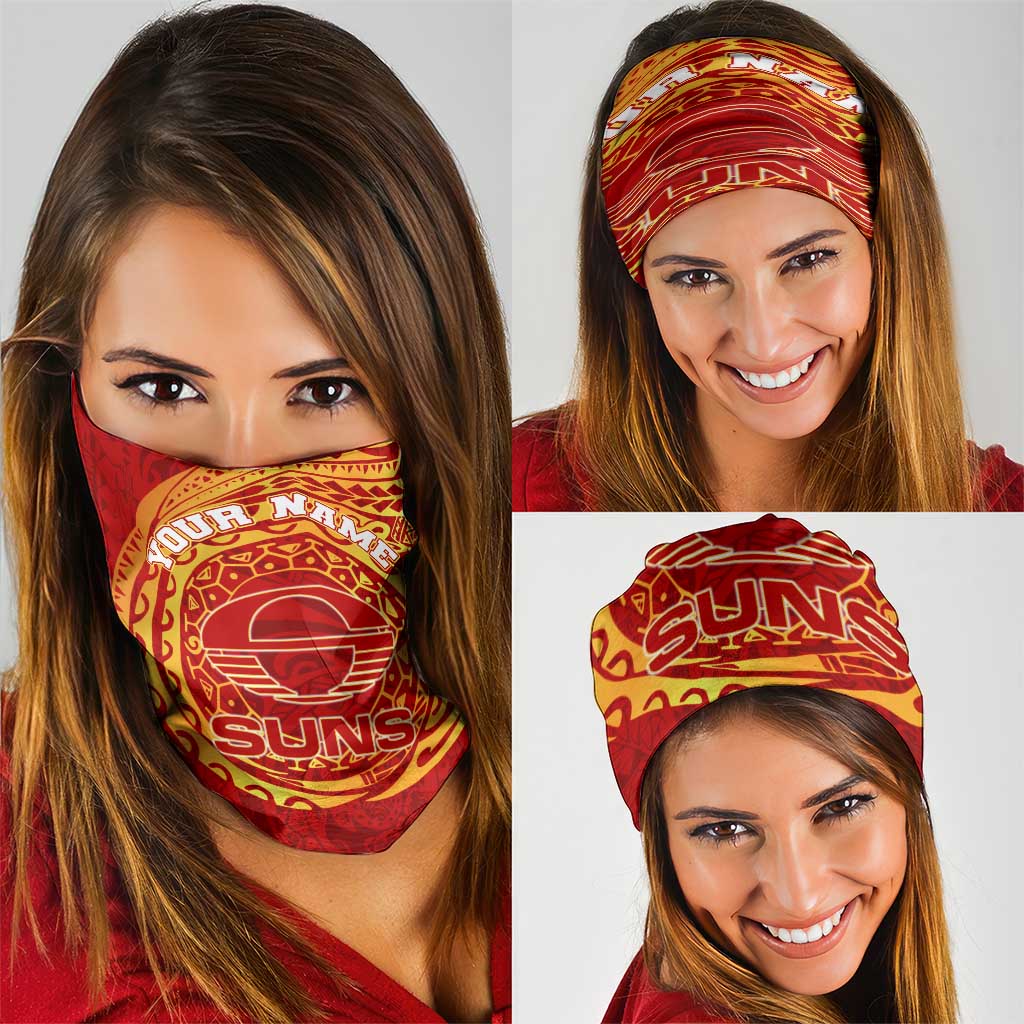 Personalized Gold Coast Suns Polynesian Neck Gaiter Tribal Chest and Sleeve Tattoo Heritage Warrior