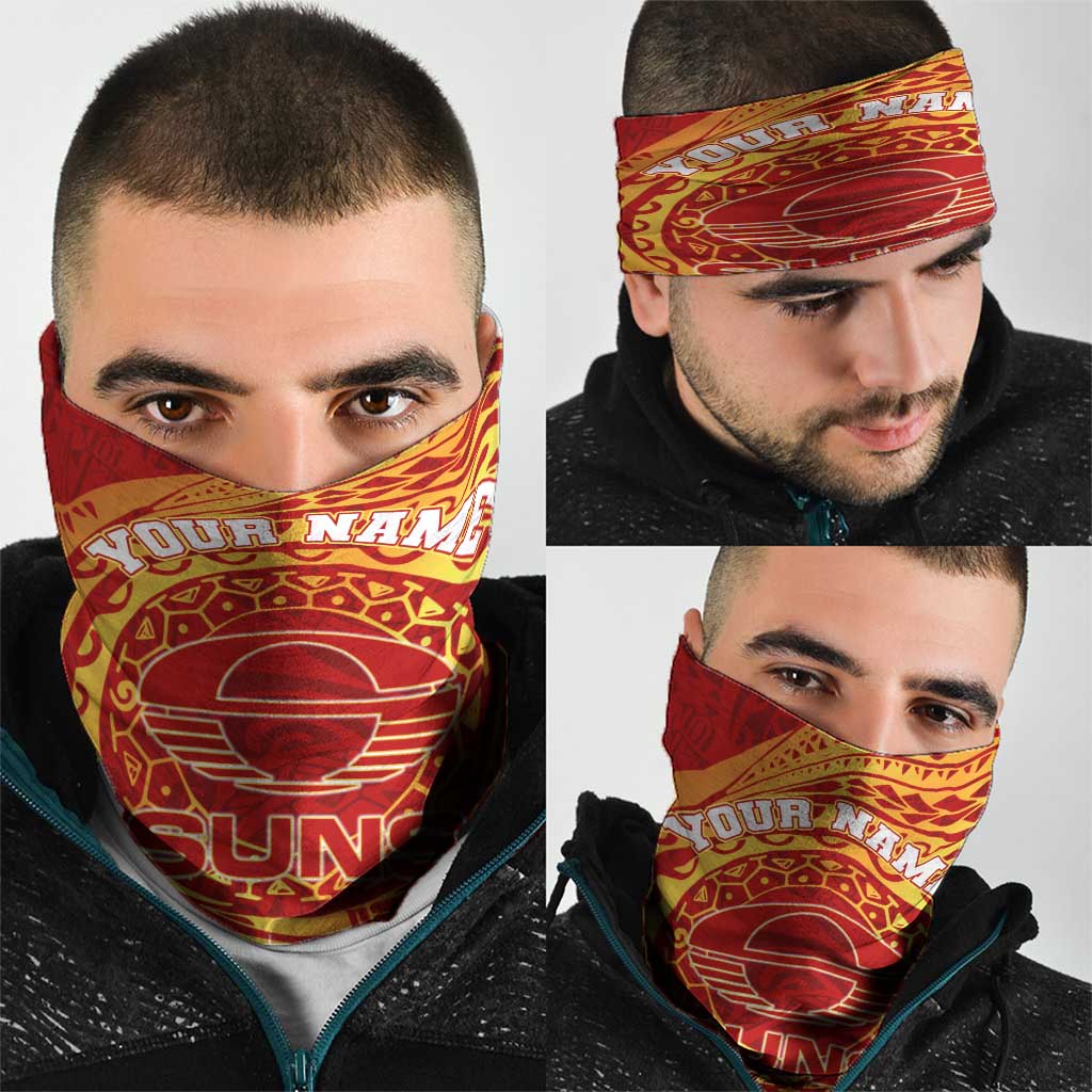 Personalized Gold Coast Suns Polynesian Neck Gaiter Tribal Chest and Sleeve Tattoo Heritage Warrior