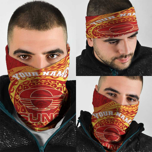 Personalized Gold Coast Suns Polynesian Neck Gaiter Tribal Chest and Sleeve Tattoo Heritage Warrior
