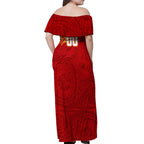 Personalized Gold Coast Suns Polynesian Off Shoulder Maxi Dress Tribal Chest and Sleeve Tattoo Heritage Warrior