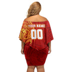 Personalized Gold Coast Suns Polynesian Off Shoulder Short Dress Tribal Chest and Sleeve Tattoo Heritage Warrior