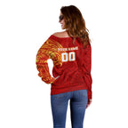 Personalized Gold Coast Suns Polynesian Off Shoulder Sweater Tribal Chest and Sleeve Tattoo Heritage Warrior