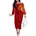 Personalized Gold Coast Suns Polynesian Off The Shoulder Long Sleeve Dress Tribal Chest and Sleeve Tattoo Heritage Warrior