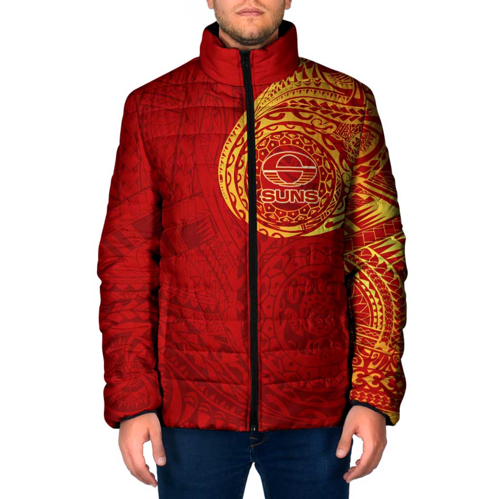 Personalized Gold Coast Suns Polynesian Padded Jacket Tribal Chest and Sleeve Tattoo Heritage Warrior