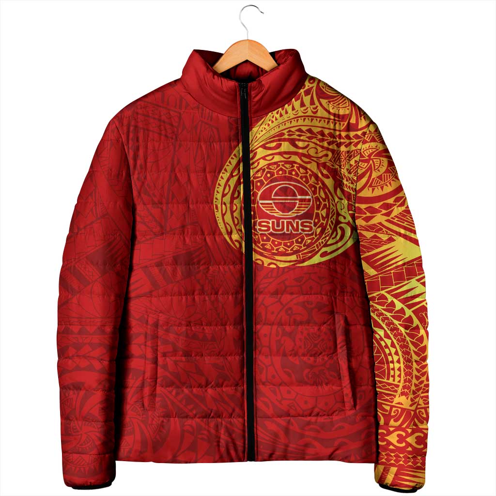 Personalized Gold Coast Suns Polynesian Padded Jacket Tribal Chest and Sleeve Tattoo Heritage Warrior