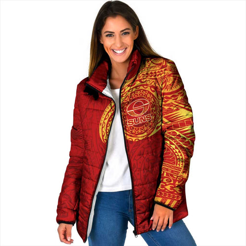 Personalized Gold Coast Suns Polynesian Padded Jacket Tribal Chest and Sleeve Tattoo Heritage Warrior