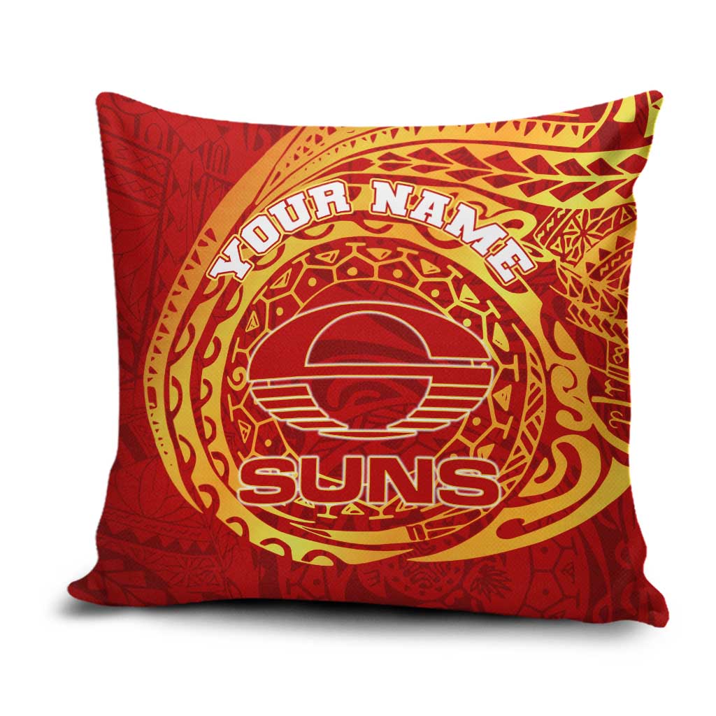 Personalized Gold Coast Suns Polynesian Pillow Cover Tribal Chest and Sleeve Tattoo Heritage Warrior