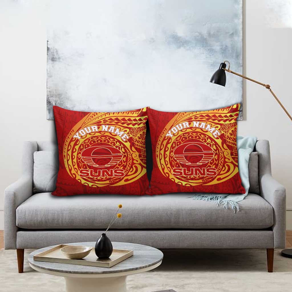 Personalized Gold Coast Suns Polynesian Pillow Cover Tribal Chest and Sleeve Tattoo Heritage Warrior