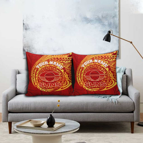 Personalized Gold Coast Suns Polynesian Pillow Cover Tribal Chest and Sleeve Tattoo Heritage Warrior