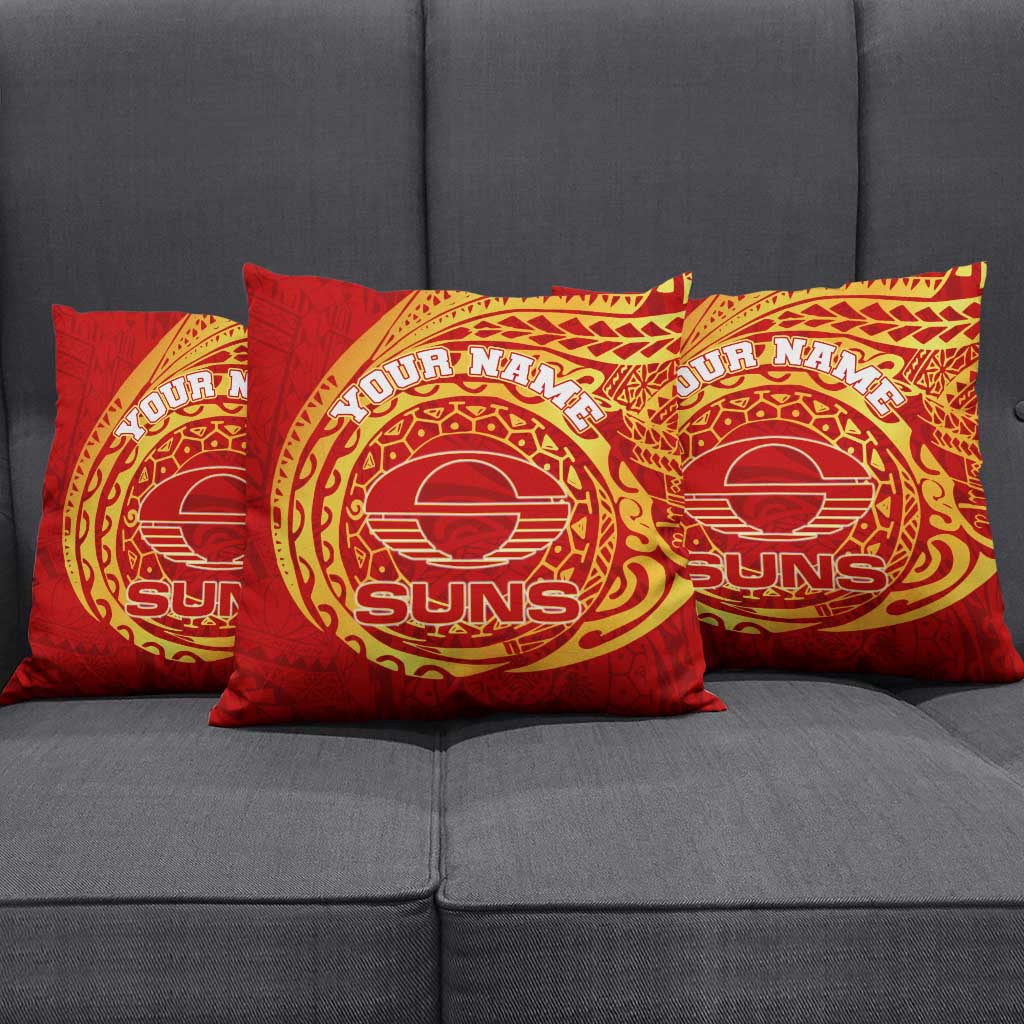 Personalized Gold Coast Suns Polynesian Pillow Cover Tribal Chest and Sleeve Tattoo Heritage Warrior