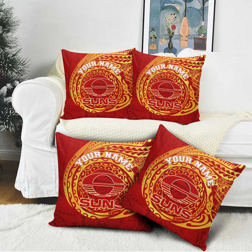 Personalized Gold Coast Suns Polynesian Pillow Cover Tribal Chest and Sleeve Tattoo Heritage Warrior