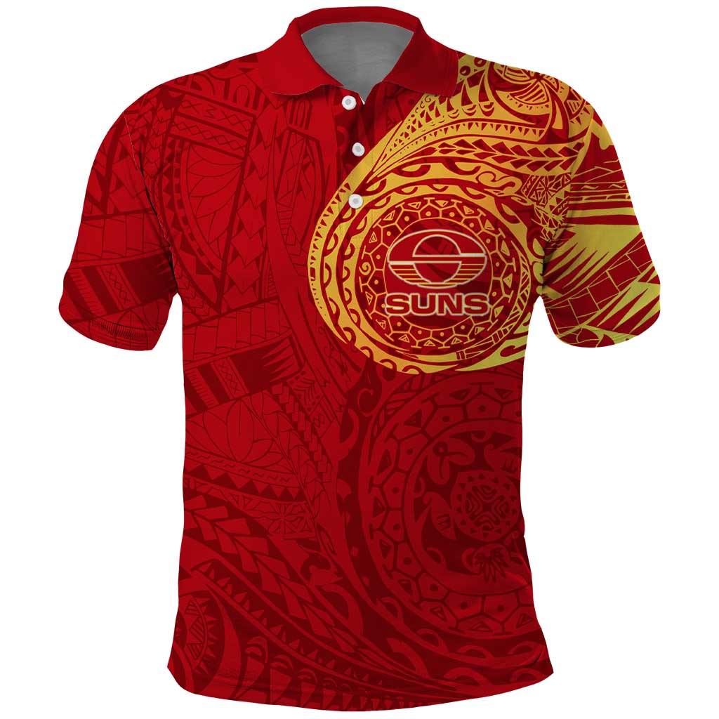 Personalized Gold Coast Suns Polynesian Polo Shirt Tribal Chest and Sleeve Tattoo Heritage Warrior