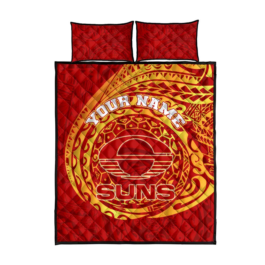 Personalized Gold Coast Suns Polynesian Quilt Bed Set Tribal Chest and Sleeve Tattoo Heritage Warrior