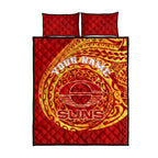 Personalized Gold Coast Suns Polynesian Quilt Bed Set Tribal Chest and Sleeve Tattoo Heritage Warrior