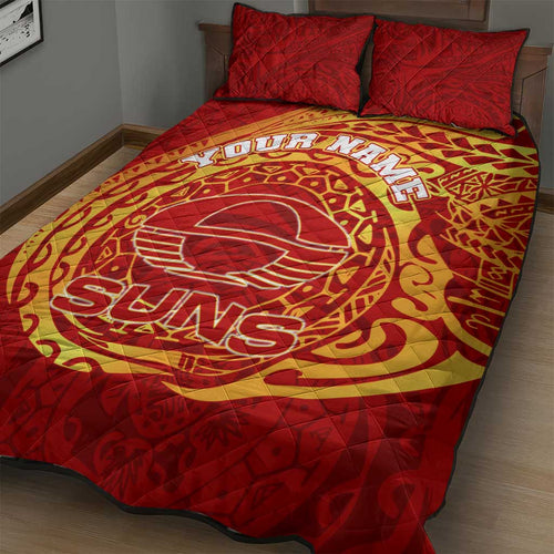 Personalized Gold Coast Suns Polynesian Quilt Bed Set Tribal Chest and Sleeve Tattoo Heritage Warrior
