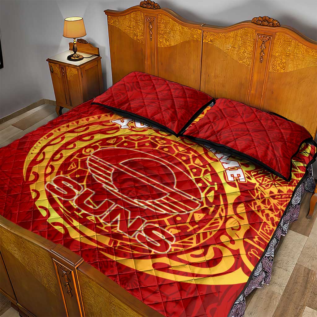 Personalized Gold Coast Suns Polynesian Quilt Bed Set Tribal Chest and Sleeve Tattoo Heritage Warrior