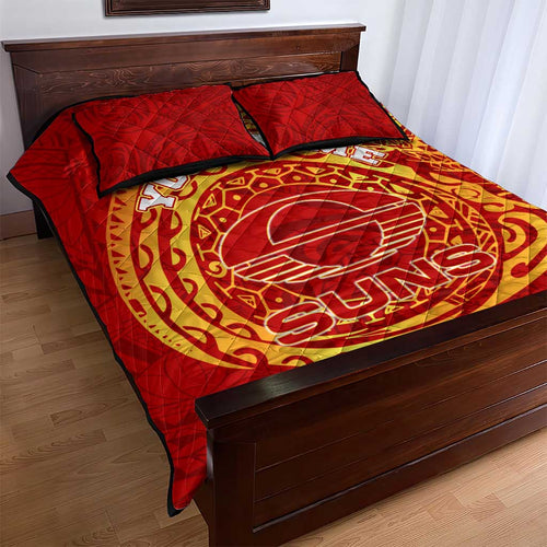 Personalized Gold Coast Suns Polynesian Quilt Bed Set Tribal Chest and Sleeve Tattoo Heritage Warrior