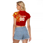 Personalized Gold Coast Suns Polynesian Raglan Cropped T Shirt Tribal Chest and Sleeve Tattoo Heritage Warrior