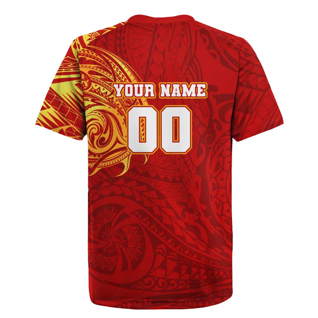 Personalized Gold Coast Suns Polynesian Rugby Jersey Tribal Chest and Sleeve Tattoo Heritage Warrior