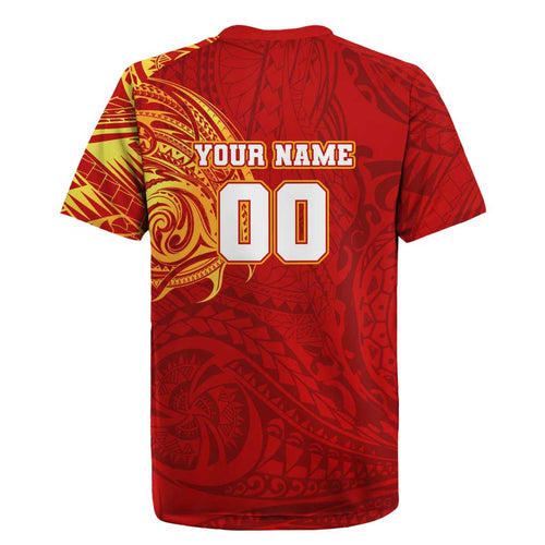Personalized Gold Coast Suns Polynesian Rugby Jersey Tribal Chest and Sleeve Tattoo Heritage Warrior