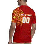 Personalized Gold Coast Suns Polynesian Rugby Jersey Tribal Chest and Sleeve Tattoo Heritage Warrior