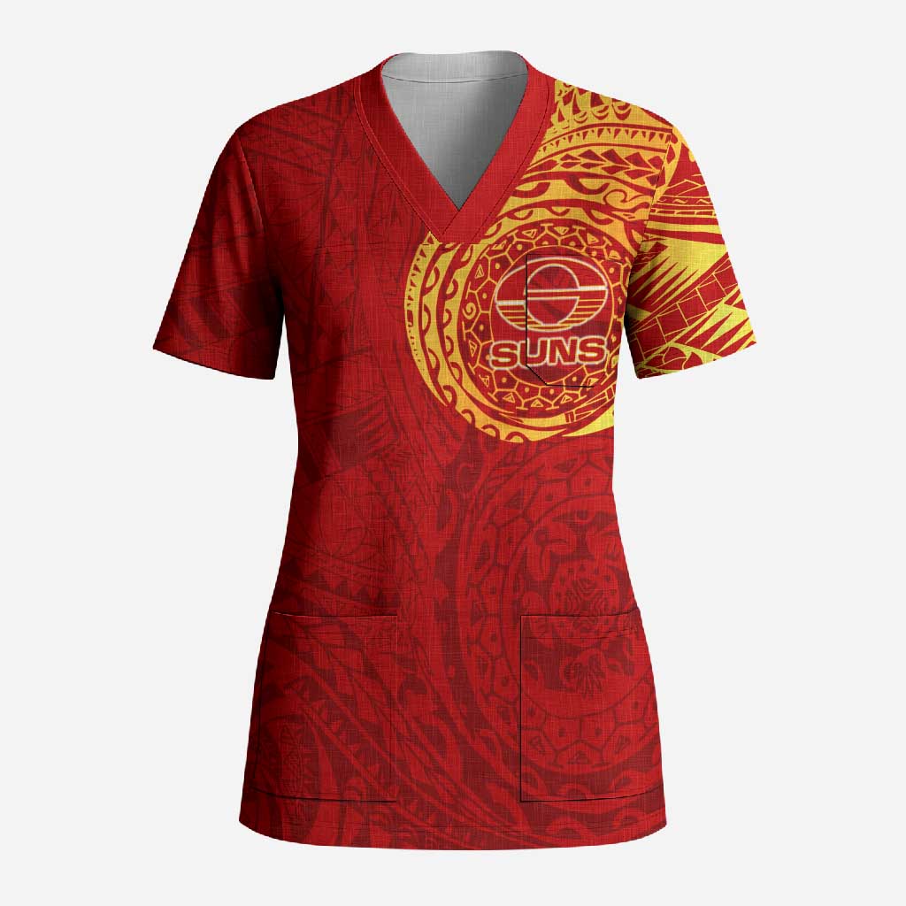 Personalized Gold Coast Suns Polynesian Scrub Top Tribal Chest and Sleeve Tattoo Heritage Warrior