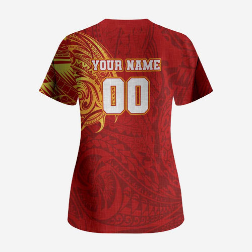 Personalized Gold Coast Suns Polynesian Scrub Top Tribal Chest and Sleeve Tattoo Heritage Warrior