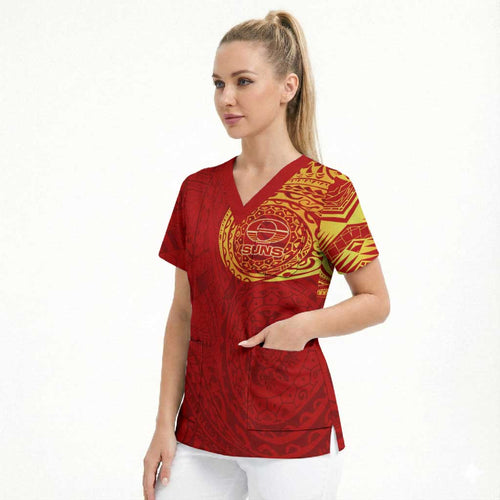Personalized Gold Coast Suns Polynesian Scrub Top Tribal Chest and Sleeve Tattoo Heritage Warrior