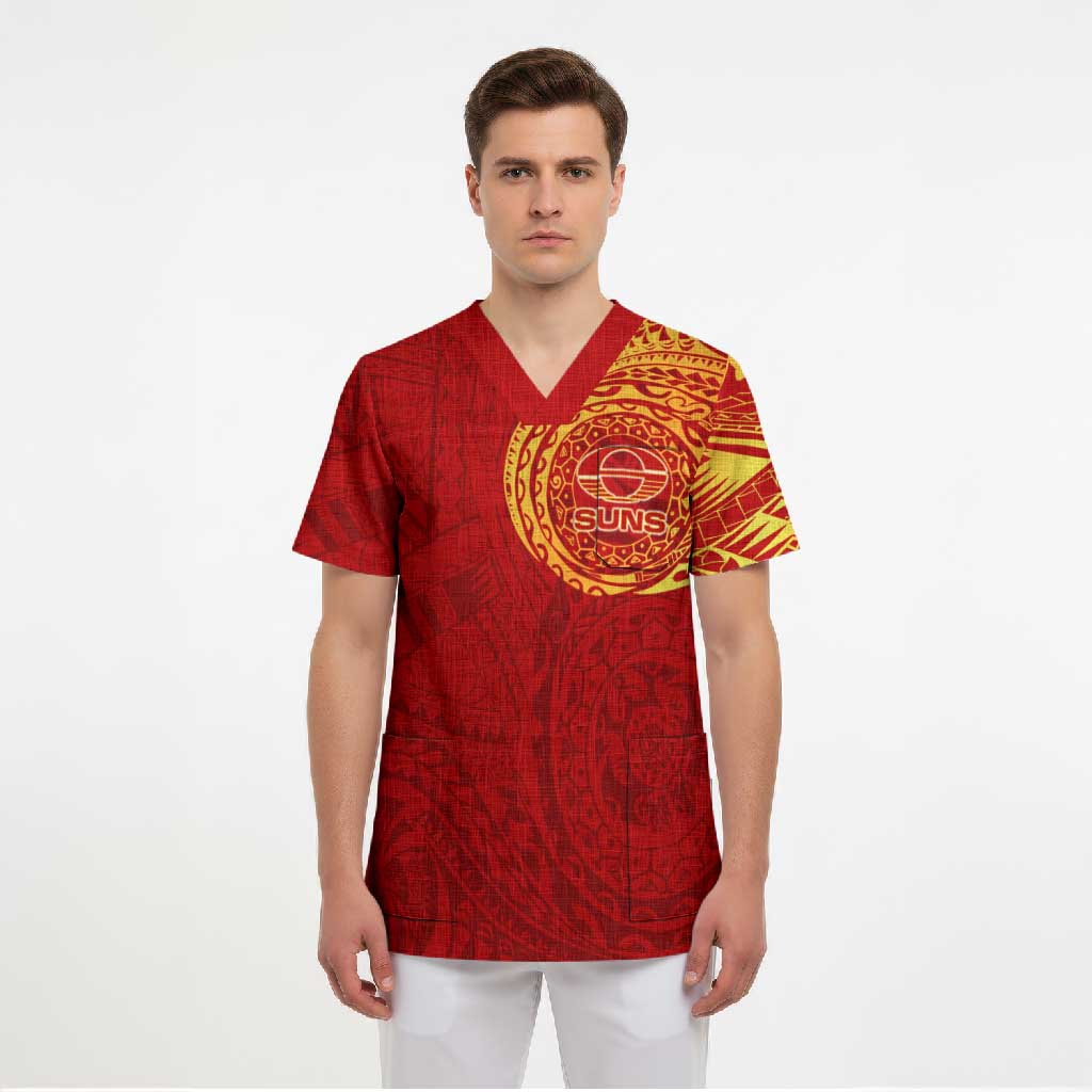 Personalized Gold Coast Suns Polynesian Scrub Top Tribal Chest and Sleeve Tattoo Heritage Warrior