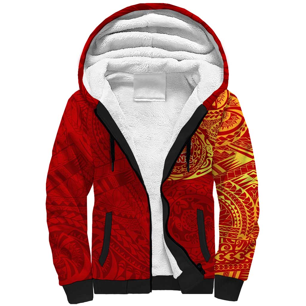 Personalized Gold Coast Suns Polynesian Sherpa Hoodie Tribal Chest and Sleeve Tattoo Heritage Warrior