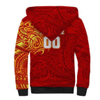 Personalized Gold Coast Suns Polynesian Sherpa Hoodie Tribal Chest and Sleeve Tattoo Heritage Warrior