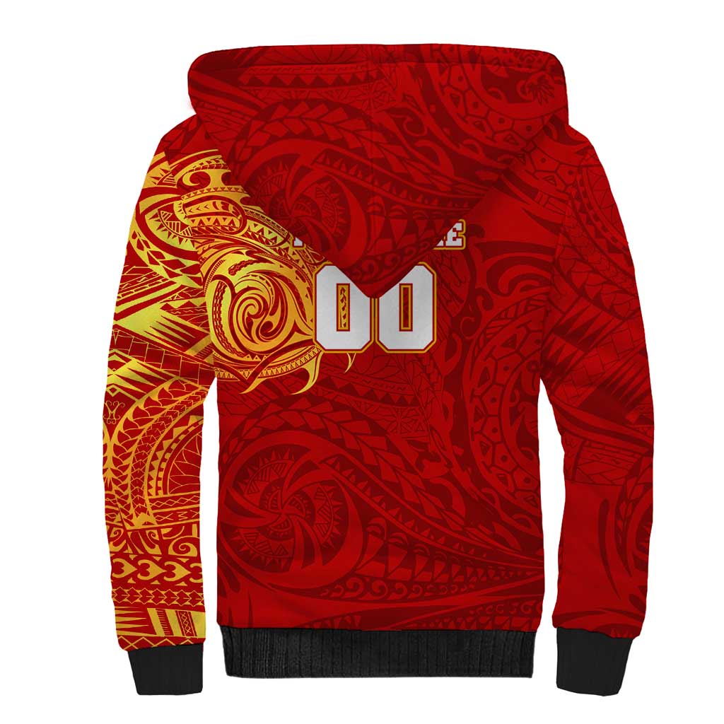 Personalized Gold Coast Suns Polynesian Sherpa Hoodie Tribal Chest and Sleeve Tattoo Heritage Warrior