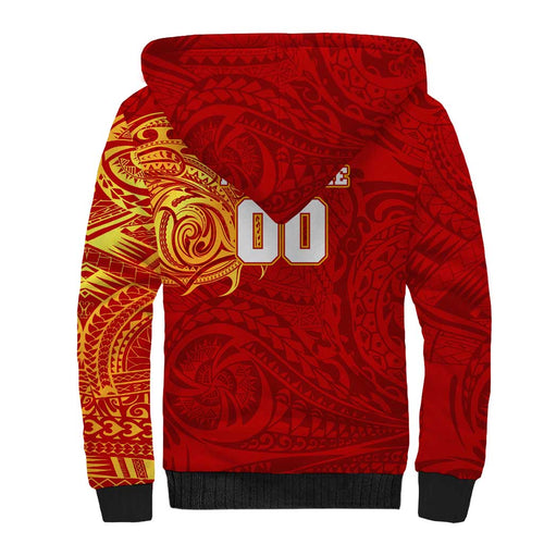 Personalized Gold Coast Suns Polynesian Sherpa Hoodie Tribal Chest and Sleeve Tattoo Heritage Warrior