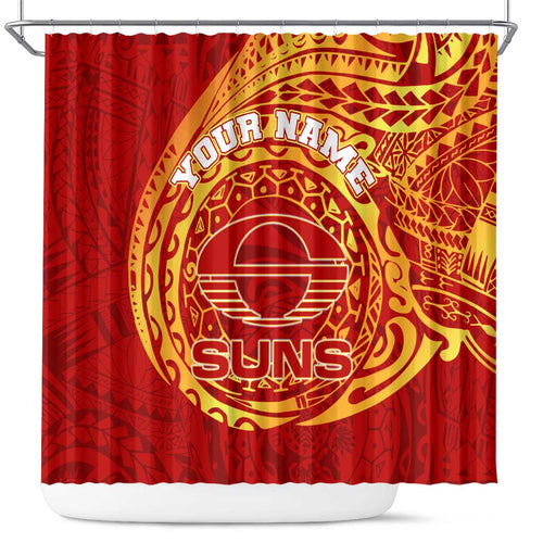 Personalized Gold Coast Suns Polynesian Shower Curtain Tribal Chest and Sleeve Tattoo Heritage Warrior
