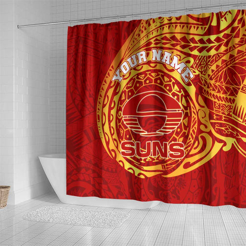 Personalized Gold Coast Suns Polynesian Shower Curtain Tribal Chest and Sleeve Tattoo Heritage Warrior